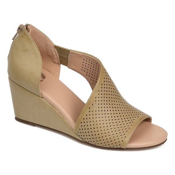 Journee Collection Aretha Sandals Women's 7 Taupe Peep Toe Wedge Heel LION1022