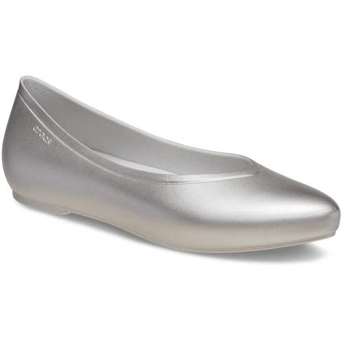 Crocs Brooklyn 210498-040 Ballet Flat Women's US 9 Silver Pointed Toe RHS6834