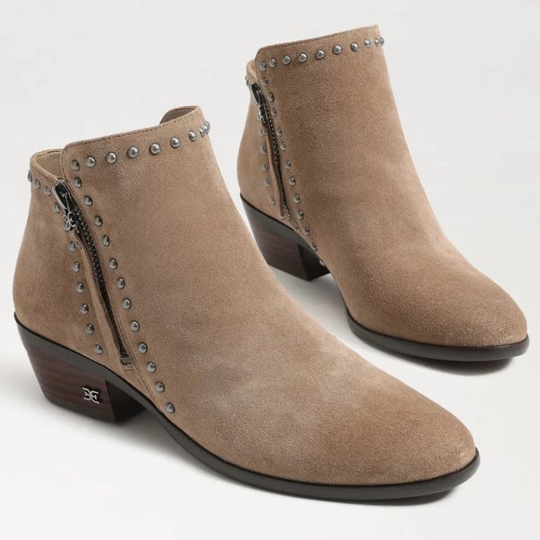 Sam Edelman Paola Boots Womens 7.5 Taupe Studded Block Heel Ankle Bootie RHS6668