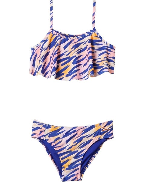 Under Armour Bikini Set Girls 6X Pink Vortex Brush Zebra Print Swimwear RED1335