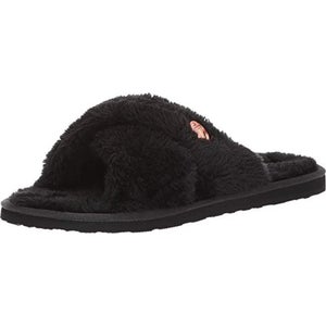 Volcom Lil Slip W0841800-BLK Sandal Women's 5 Black Faux-Fur Cross Strap RHS6532