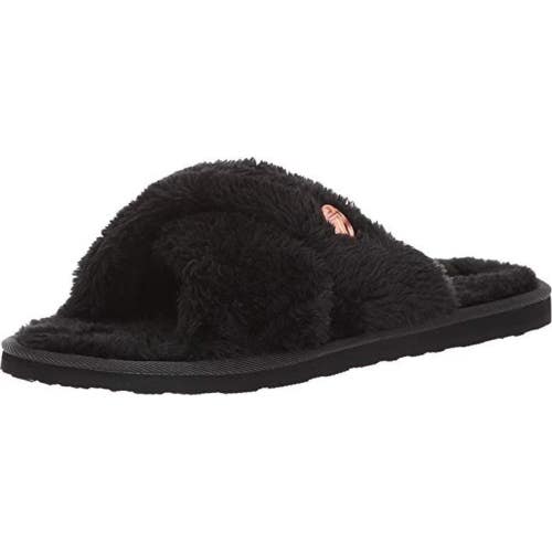 Volcom Lil Slip W0841800-BLK Sandal Women's 5 Black Faux-Fur Cross Strap RHS6532