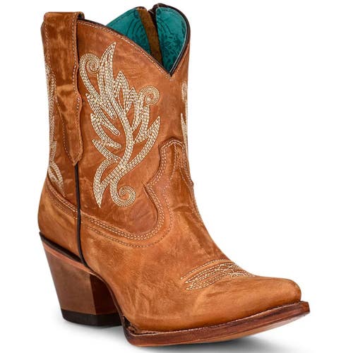 Corral Boots Women's US 8 Golden Leather Embroidery Western Bootie ZOGG2012