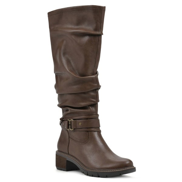 White Mountain Crammers Boots Womens 9.5 Chestnut Faux Leather Knee High RHS6450