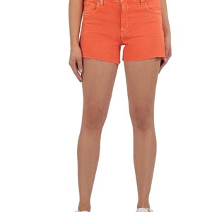 KUT from the Kloth Jane Cut-Off Shorts Women 12 Orange Raw Hem High-Rise RED1358
