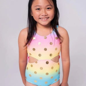 Appaman Erika Swimsuit Girls 6 Multi Rainbow Dots One-Piece Swimwear RED1403