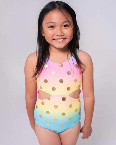 Appaman Erika Swimsuit Girls 6 Multi Rainbow Dots One-Piece Swimwear RED1403