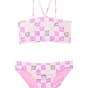 Roxy Bikini Set Girls 14 Purple Floral Check Stretch Adjustable Strap RED1378