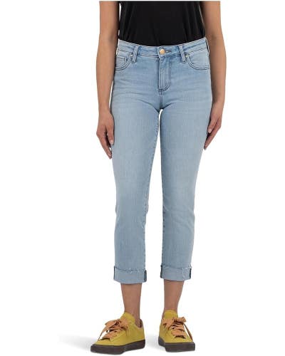 KUT from the Kloth Amy Jeans Women's 14 Blue Straight Leg Raw Hem Crop RED1214