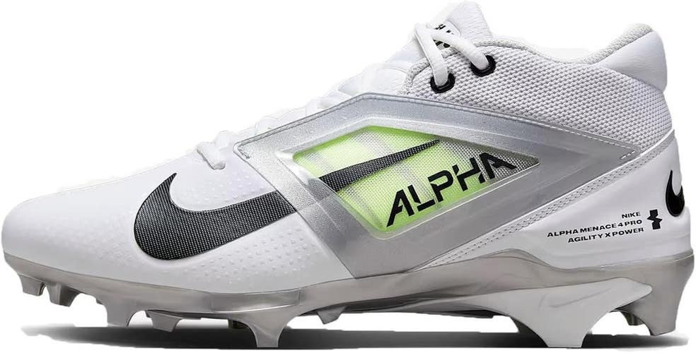 Nike Alpha Menace 4 Pro FD7037-100 Men's 10 White Black Football Cleats RHS6498
