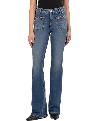 KUT from the Kloth Ana Jeans Womens 8 Blue Patch Pockets High Rise Flare RED1105
