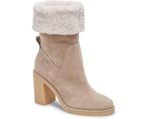 Dolce Vita Caddie Plush Boots Women's US 8 Taupe Faux Fur Ankle Bootie RHS6504