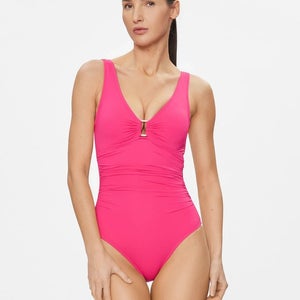 Lauren Ralph Lauren Beach Club Swimsuit Women's 10 Pink Ruched One Piece RED1167