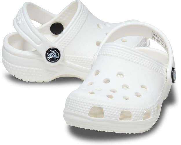 Crocs Classic 11441-100 Clogs Kids C2 White Cutout Comfort Casual Shoes GBO1572