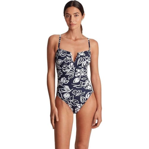 Lauren Ralph Lauren Swimsuit Womens 4 Allora Floral Notch Neck One Piece RED1149