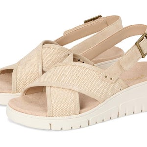 Vionic Uptown Sonoma Sandals Women 11 Beige Canvas Wedge Heel Slingback ZOGG2097