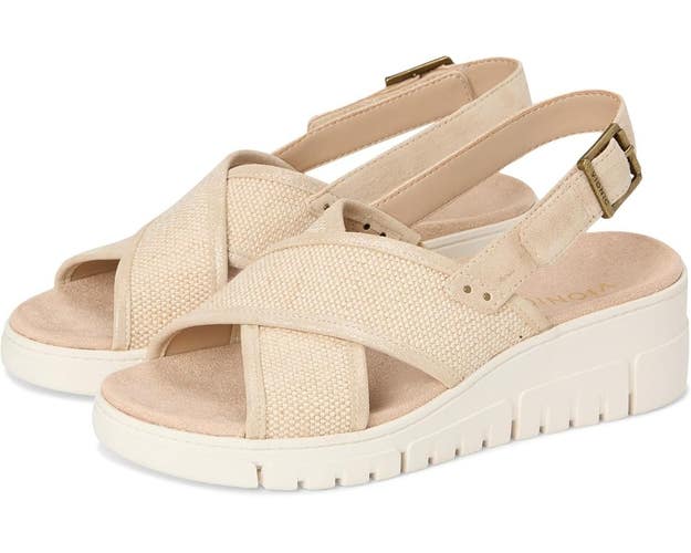 Vionic Uptown Sonoma Sandals Women 11 Beige Canvas Wedge Heel Slingback ZOGG2097