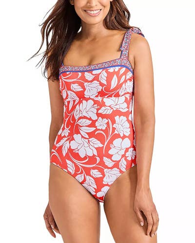 Tommy Bahama Island Cays Swimsuit Womens 14 Citrus Coral One Piece Beach RED1085