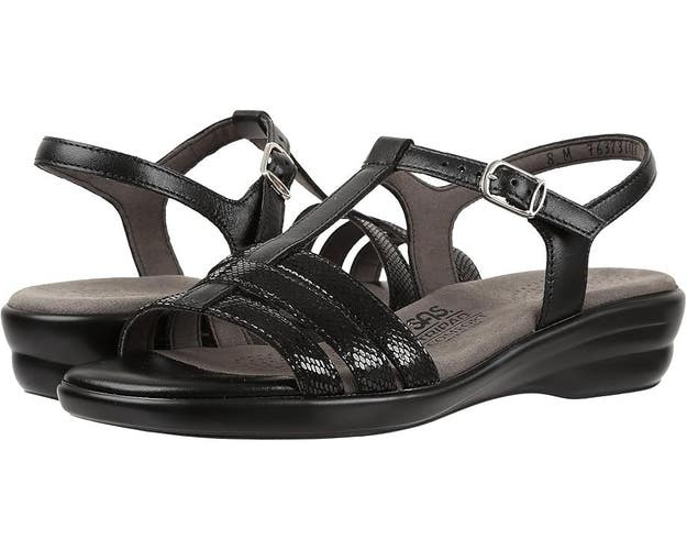 SAS Capri 2300-229 T-Strap Women's US 6.5 Black Snake Leather Sandals ZOGG2287