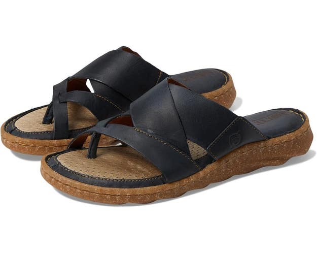 Born Sorja Sport Sandals Women's US 10 Navy Blue Leather Slip On Slide ZOGG2198