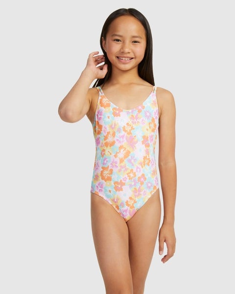 Roxy Floraya Swimsuit Girls 7 Multi Floral Adjustable Strap One Piece RED1165