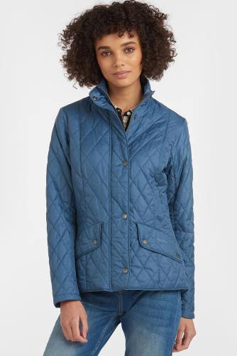 Barbour F/Wt Cavalry Jacket Women's 8 Blue Full Zip Quilted Flap Pockets RED1075