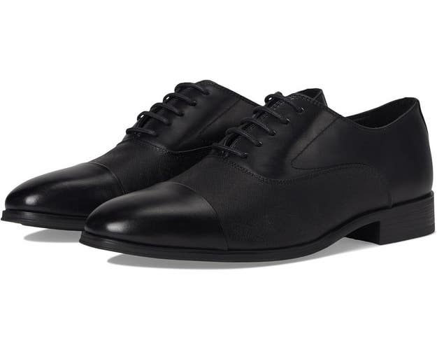 Calvin Klein Drew Oxford Men's US 12 Black Leather Cap Toe Dress Shoes ZOGG2245