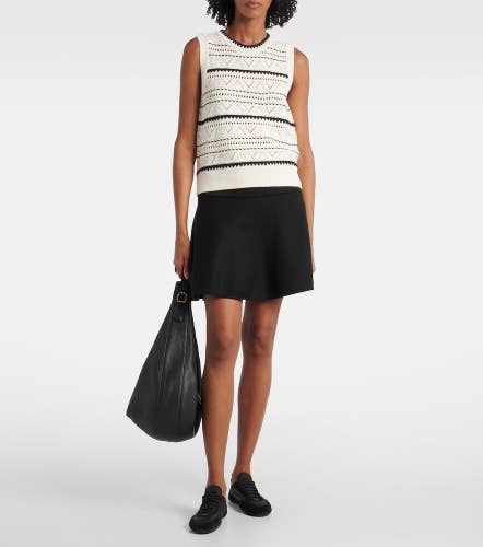 Varley Athena Pointelle Sweater Women XS Egret Cotton Crew Neck Pullover RED1068