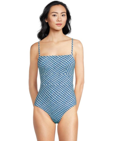 Tommy Bahama Palm Modern Mosaic Pool Maillot Swimsuit Women's 12 Blue RED1182
