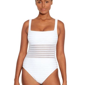 Lauren Ralph Lauren Ottoman One Piece Women's 16 White Mesh Swimsuits RED1066