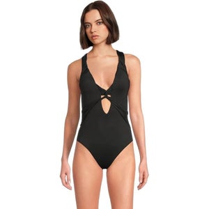 BECCA Color Code Iris Swimsuit Women's Small Black Twist Front One Piece RED1100