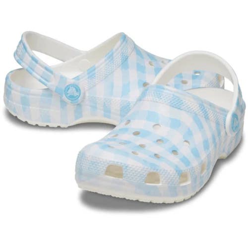 Crocs Classic 211006-16S Clog Women's 7 White Gingham Print Comfort Shoes JAX431