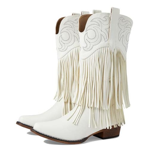 Roper Rickrack Western Boots Women US 8.5 White Leather Fringe Snip Toe ZOGG2128