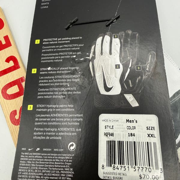 Nike D-Tack 6.0 Lineman NFL Football Gloves White Black PGF946-184