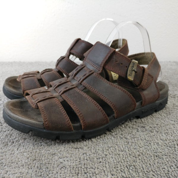Timberland Fisherman Sandals Mens Size 10 Brown Leather Slingback Shoes