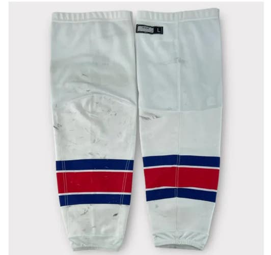 Pro Stock Used CCM Large Away Rochester Americans White Hockey Socks