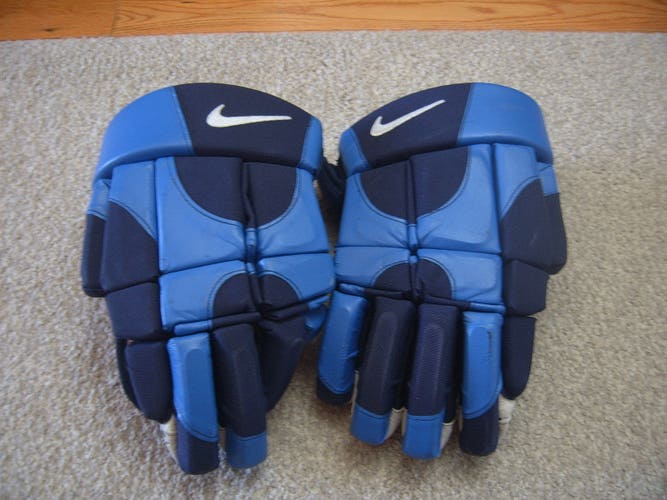 Excellent Condition Pro Stock Nike Ignite Senior Hockey Gloves Blue/Navy U of Maine sz 14"