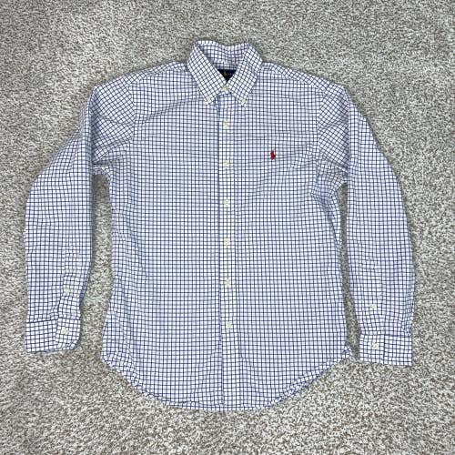 Ralph Lauren Shirt Mens Medium White Blue Check Slim Fit Button Down Pony Logo