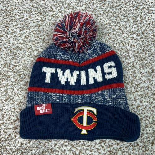 Minnesota Twins Hat Beanie Mens One Size Blue MLB Baseball Caribou Coffee Pom
