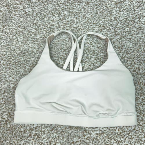 Lululemon Sports Bra Womens 10 White Energy Strappy Crossback Lined Yoga Workout