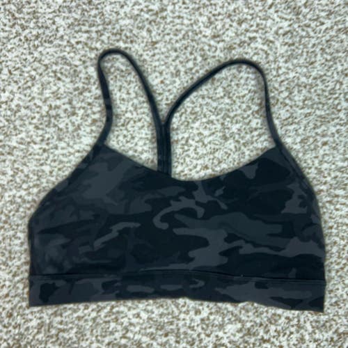 Lululemon Sports Bra Womens 8 Black Camo Strappy Power Y Back Yoga Gym Workout