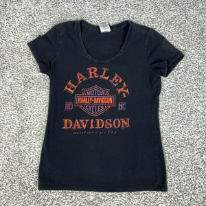 Harley Davidson Shirt Womens Large Black Scoop Neck Logo Twin Cities Biker USA