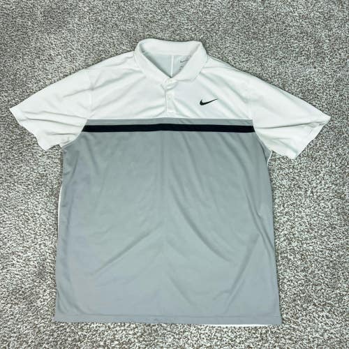 Nike Polo Shirt Mens XL White Gray Colorblock Golf Performance Dri-FIT Sports