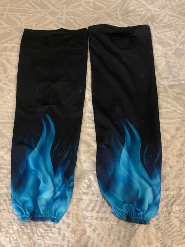 Ice Hockey Socks Adult 30” Black with Blue Flames