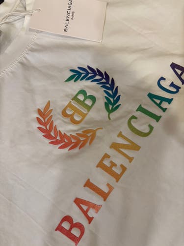 Balenciaga White Multicolor Logo T-Shirt – Size Large (New w/ Tag)