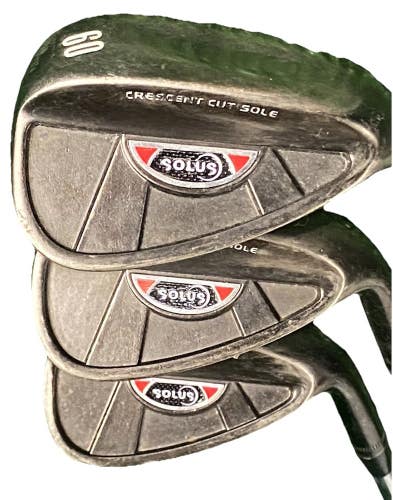 Solus Crescent Cut Sole Wedge Set 52 Gap 56 Sand 60 Lob RH Stiff Steel New Grips