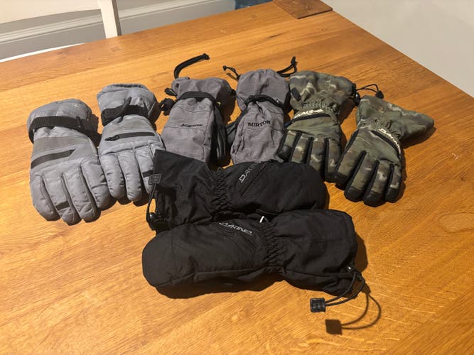 Burton and Dakine Kids Gloves and Mittens Bundle (4 Pairs) | Youth Medium (6-8) | Winter