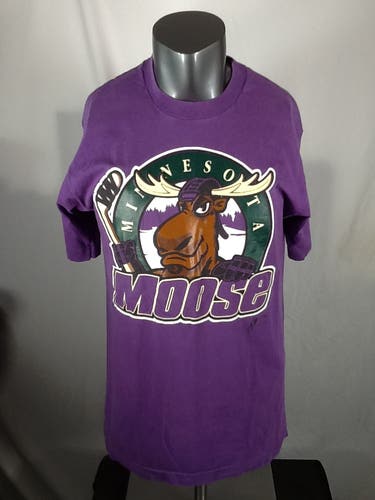 Vtg 90’s Minnesota Moose Hockey T Shirt Men’s (Large) Fruit of the Loom Purple