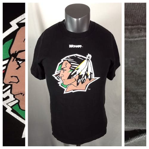 North Dakota Fighting Sioux T Shirt (Small) UND Reebok Black Tee WCHA