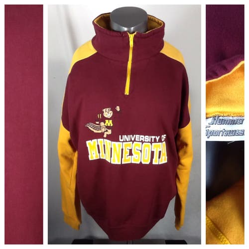 Vintage Minnesota Gophers Quarter Zip Sweatshirt (XL Short Length) Maroon Gold